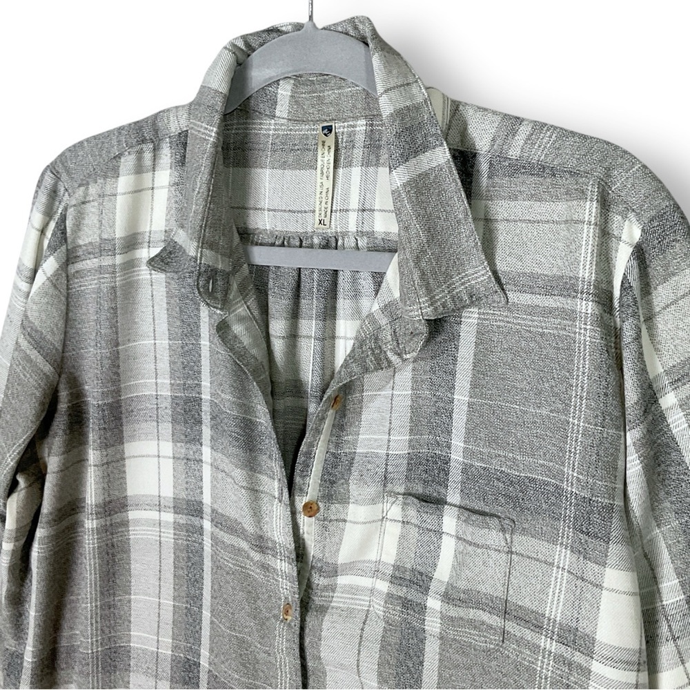 Kuhl Womens Plaid Flannel Shirt Sz XL Button Down Long Sleeve Gray Grunge - Picture 6 of 13